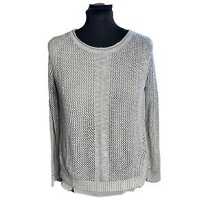 Dahlya Gray Loose Knit Crew Neck Cross Back Sheer Lined Sweater Size L